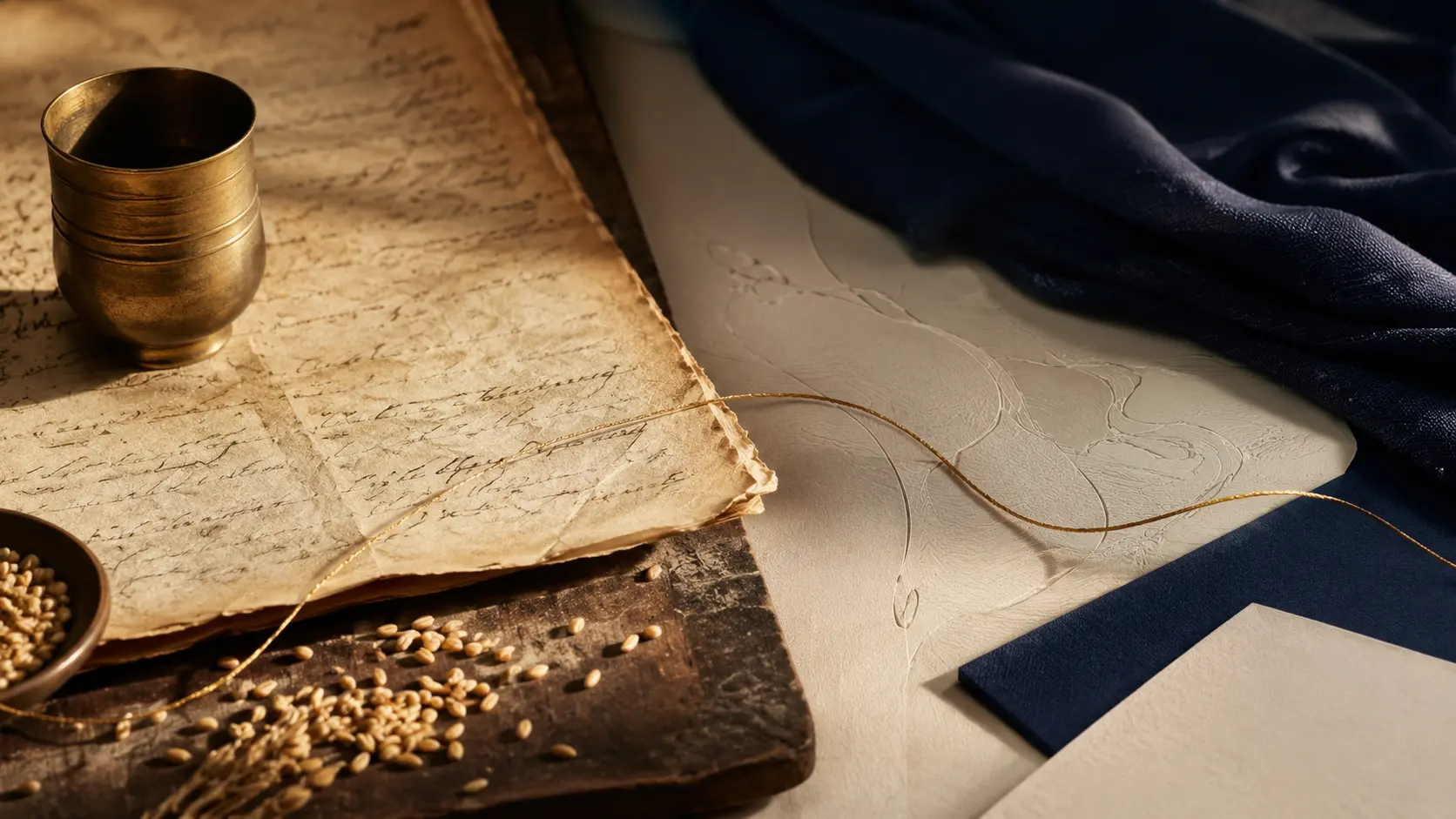 Heritage objects connected by a gold thread from past to present